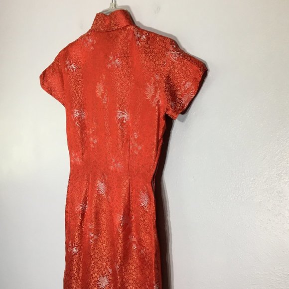 Vintage 60s Red Brocade Asian Chinese Cheongsam Dress Qipao Traditional (T3) - Picture 7 of 16